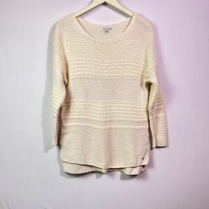 American Eagle Cream Textured Stripe Open Knit Cotton Ramie Sweater Womens Large